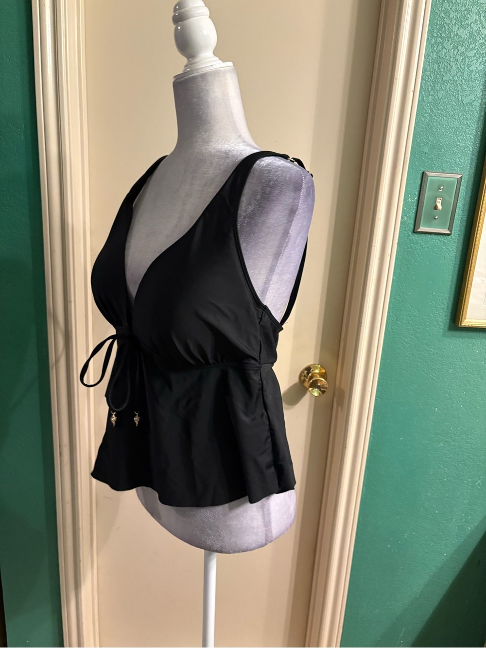 Bar III Black Swim Tankini Top with Tie Detail - Picture 5 of 16
